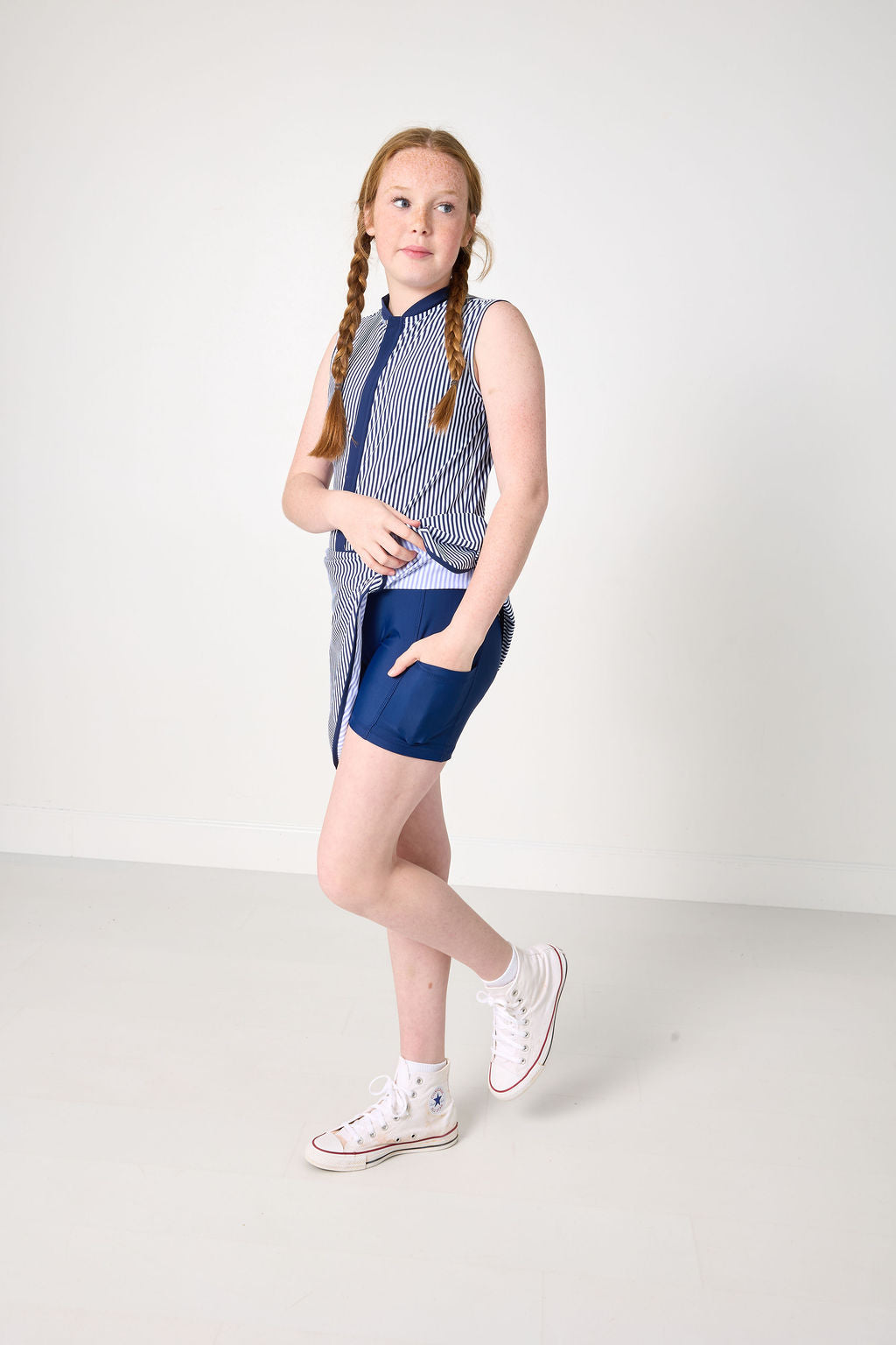 Navy Thin Stripe Court Dress