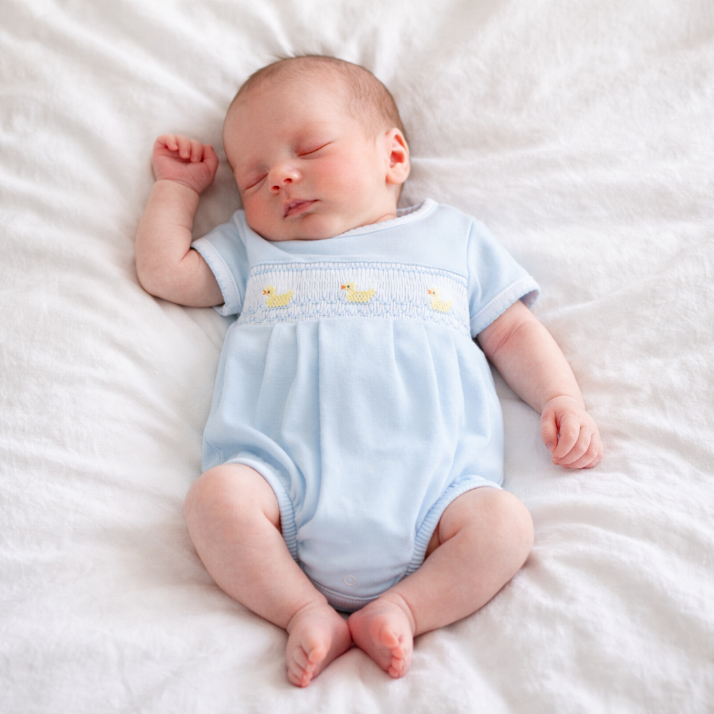 Little Ducklings Classics Smocked Bubble - Light Blue