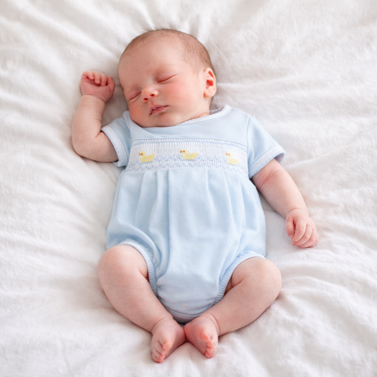 Little Ducklings Classics Smocked Bubble - Light Blue