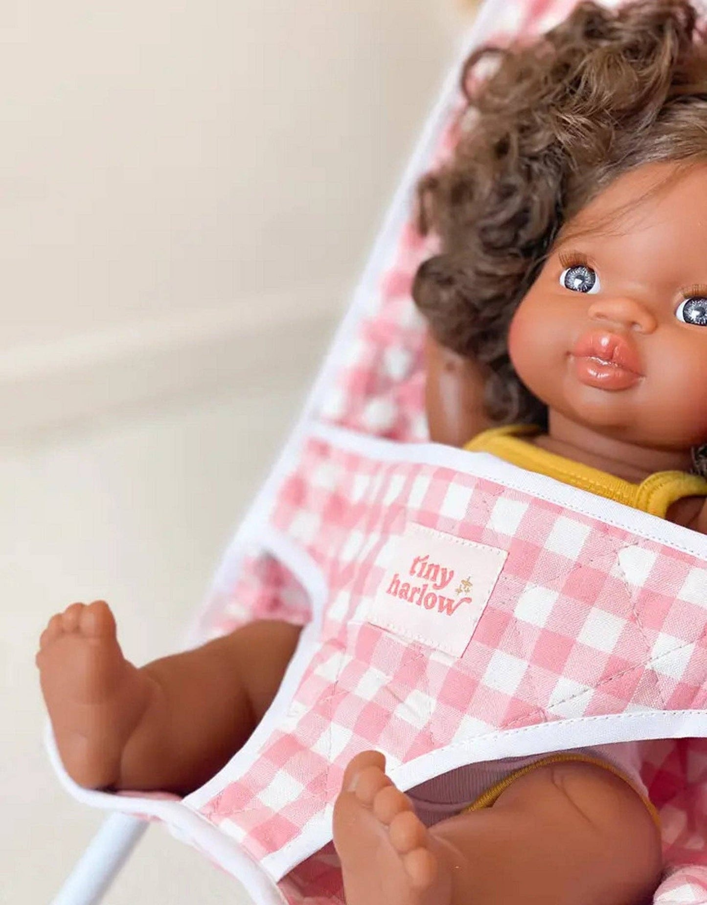 Stroller for doll - Pink Gingham - Tiny Harlow
