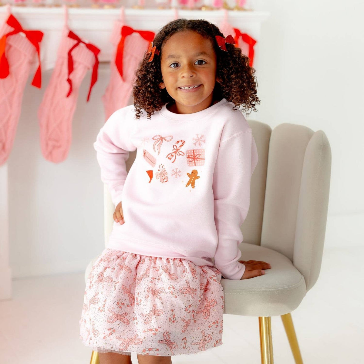 Candy Cane Bow Printed Christmas Tutu Skirt - Kids Clothing