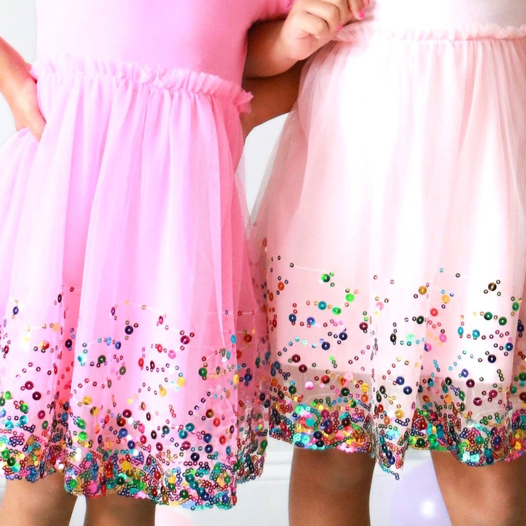 Pink Confetti Short Sleeve Tutu Dress -