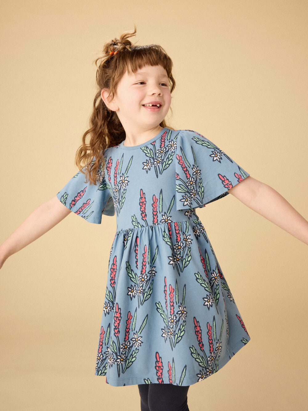 Butterfly Sleeve Dress-Block Print