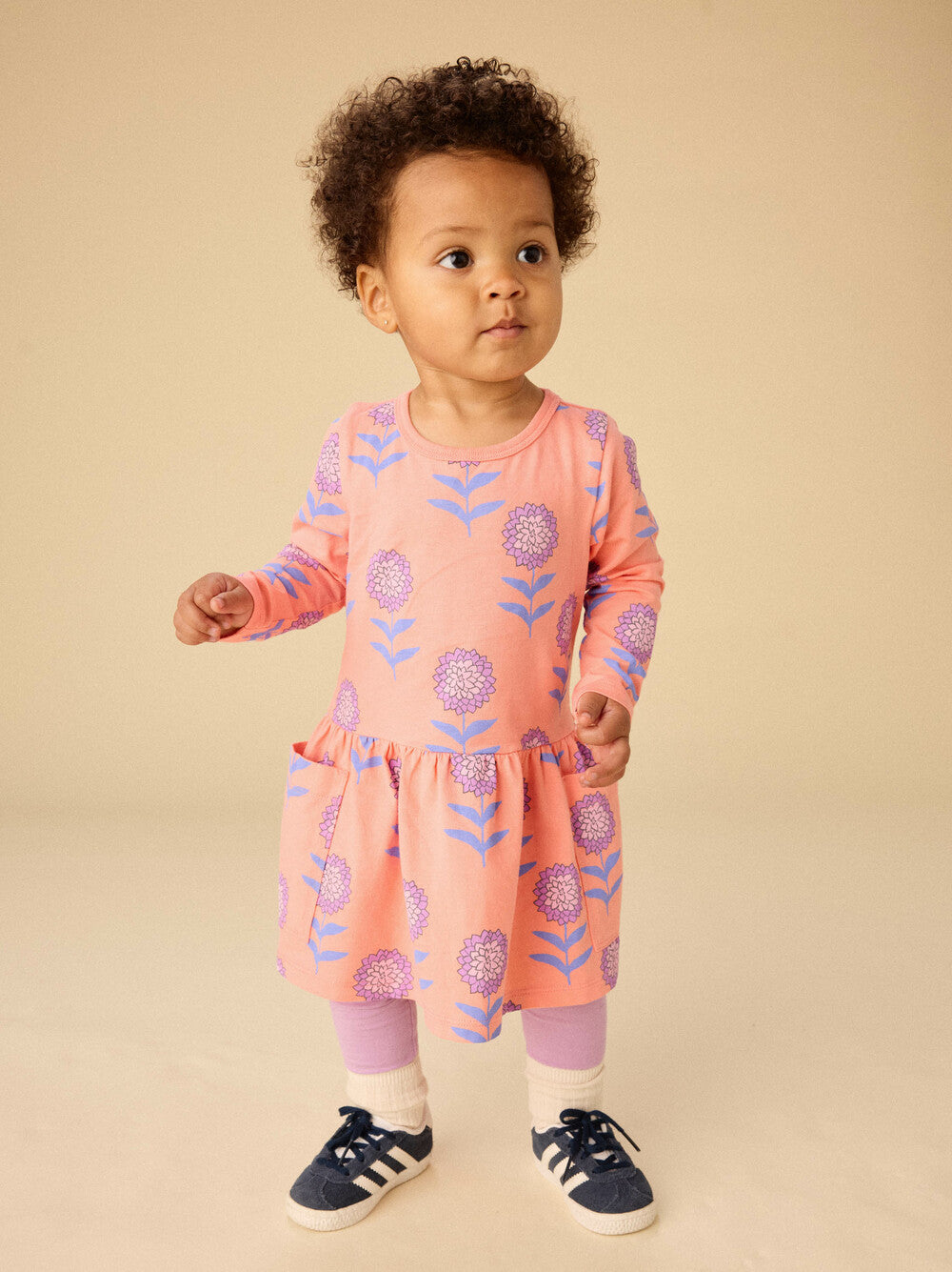 Long Sleeve Pocket Dress-Dahlias