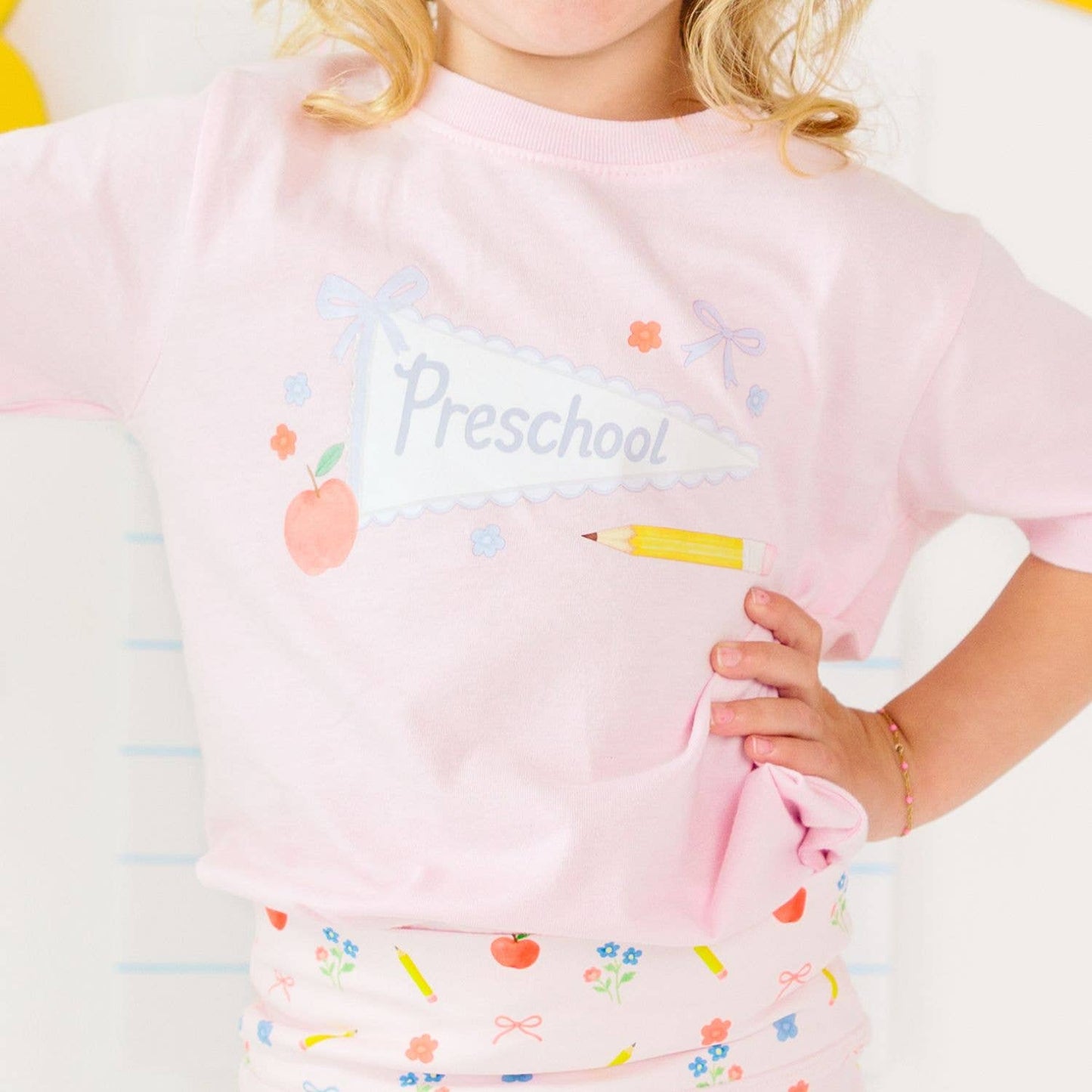 Preschool Bow Pennant Short Sleeve T-Shirt - Back To School