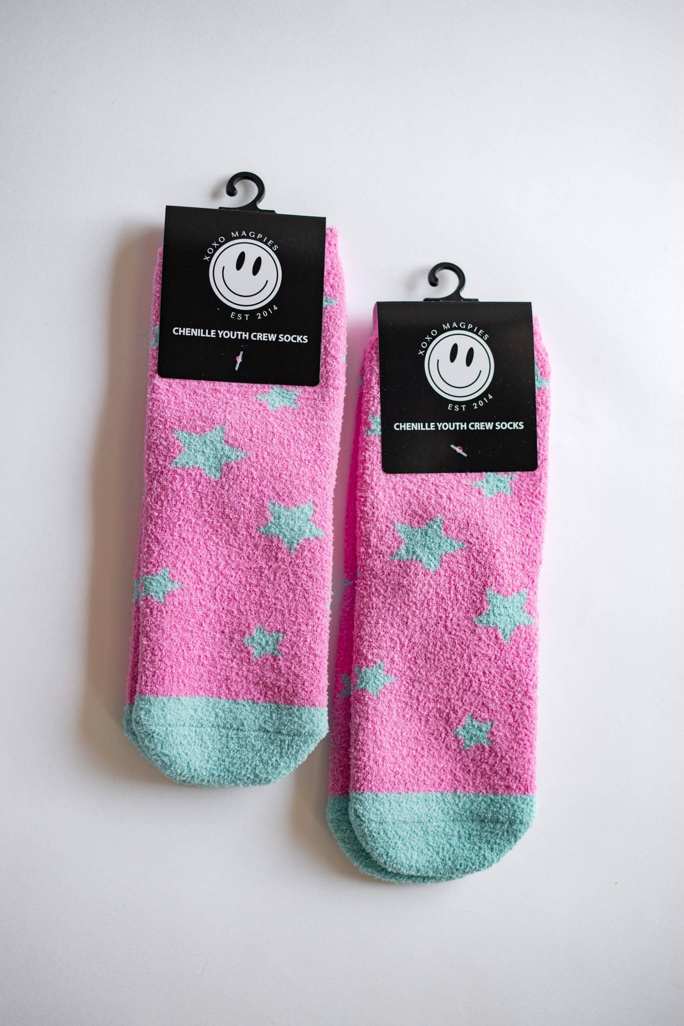 XOXO by Magpies Fuzzy Sock | Pink + Aqua Star