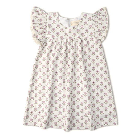 Organic Short Sleeve Flutter Dress - Lavender