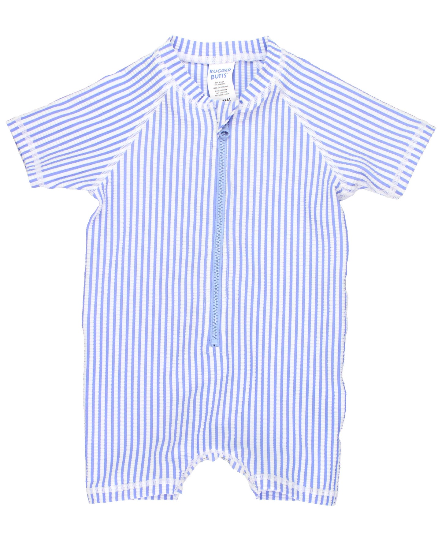 Baby Boys Periwinkle Blue Seersucker Short Sleeve One Piece Rash Guard Swimsuit
