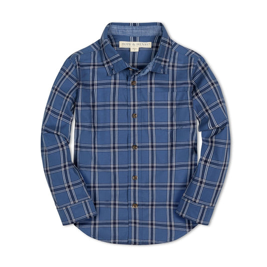 Organic Stretch Poplin Shirt Blue Plaid