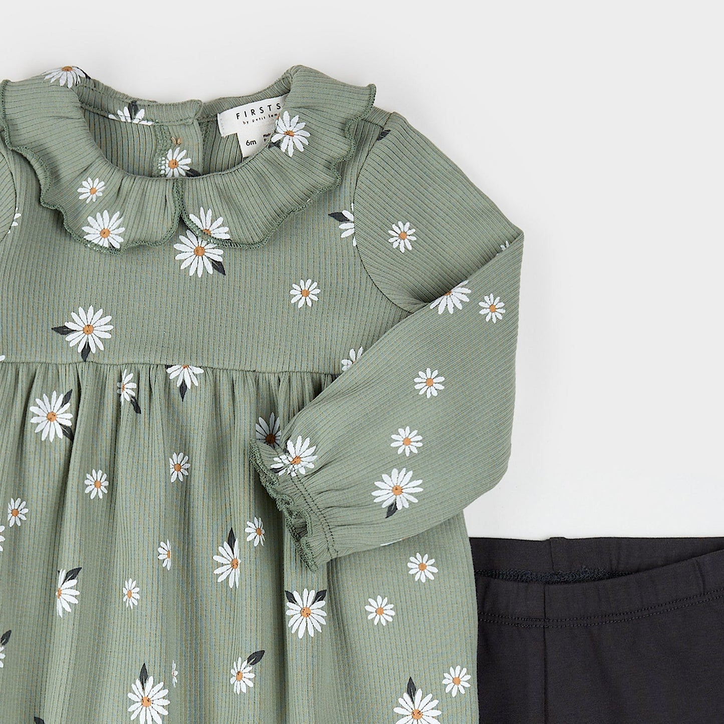 Sage Daisy Ribbed Dress Set