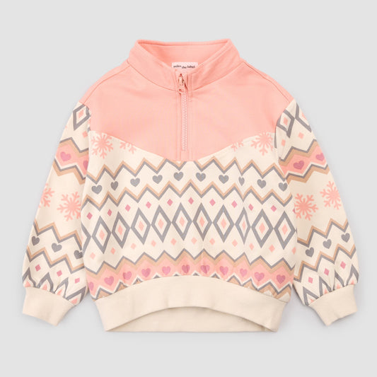 Pink Fairisle Fleece Half Zip Top