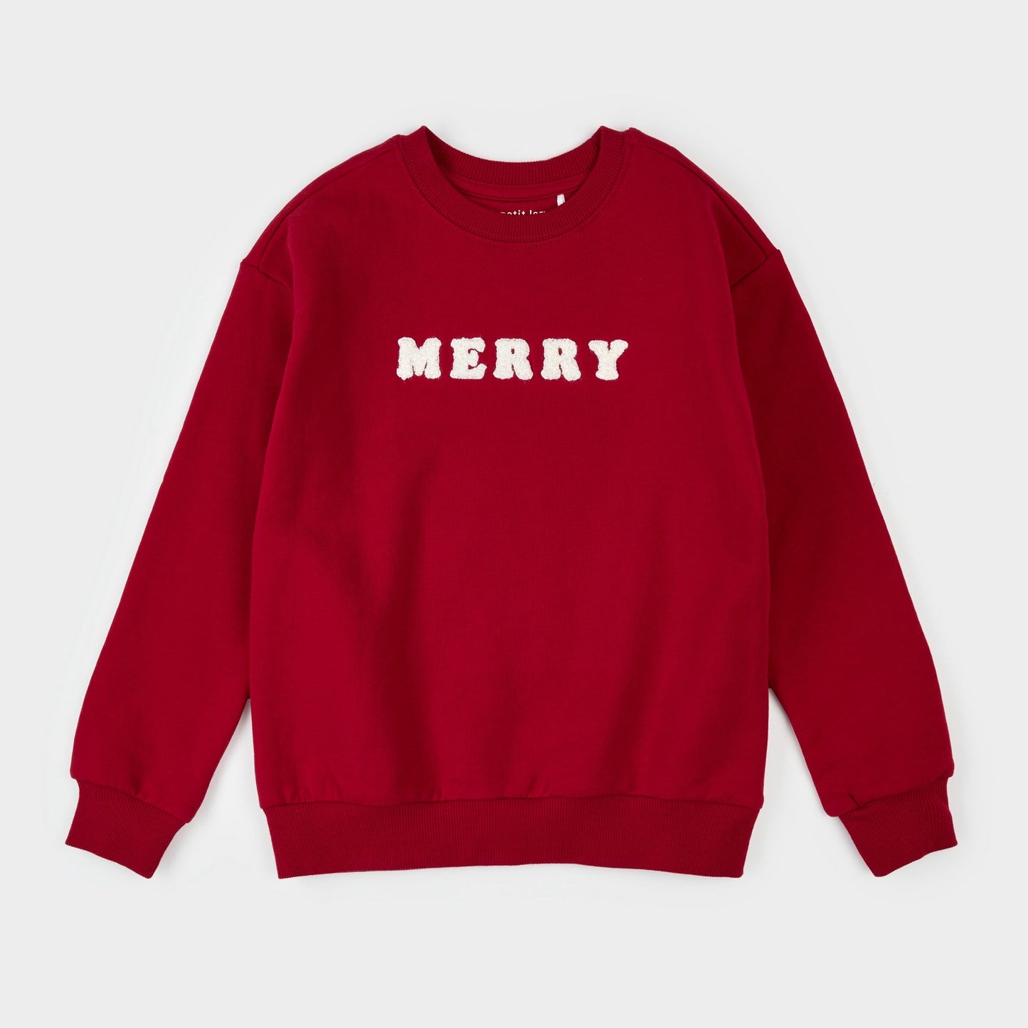 Merry in Chenil on Scarlet Fleece Sweatshirt