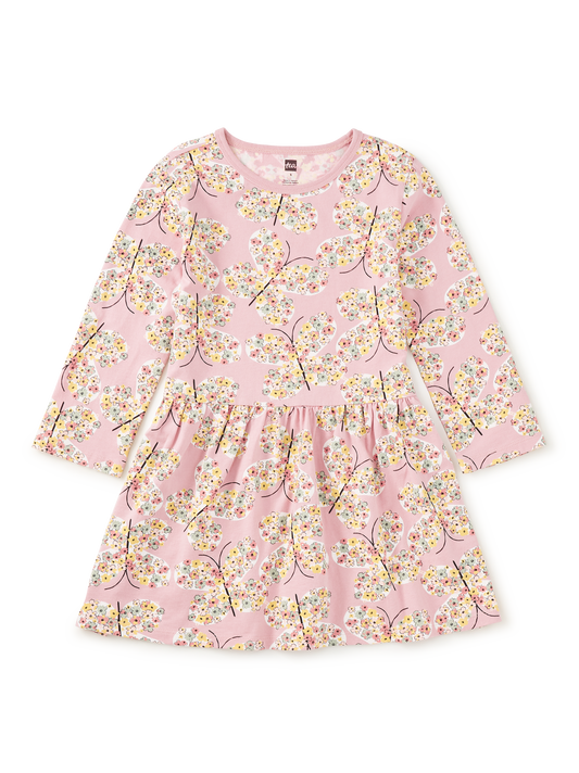 Long Sleeve Skirted Dress-Tea Rose Butterfly