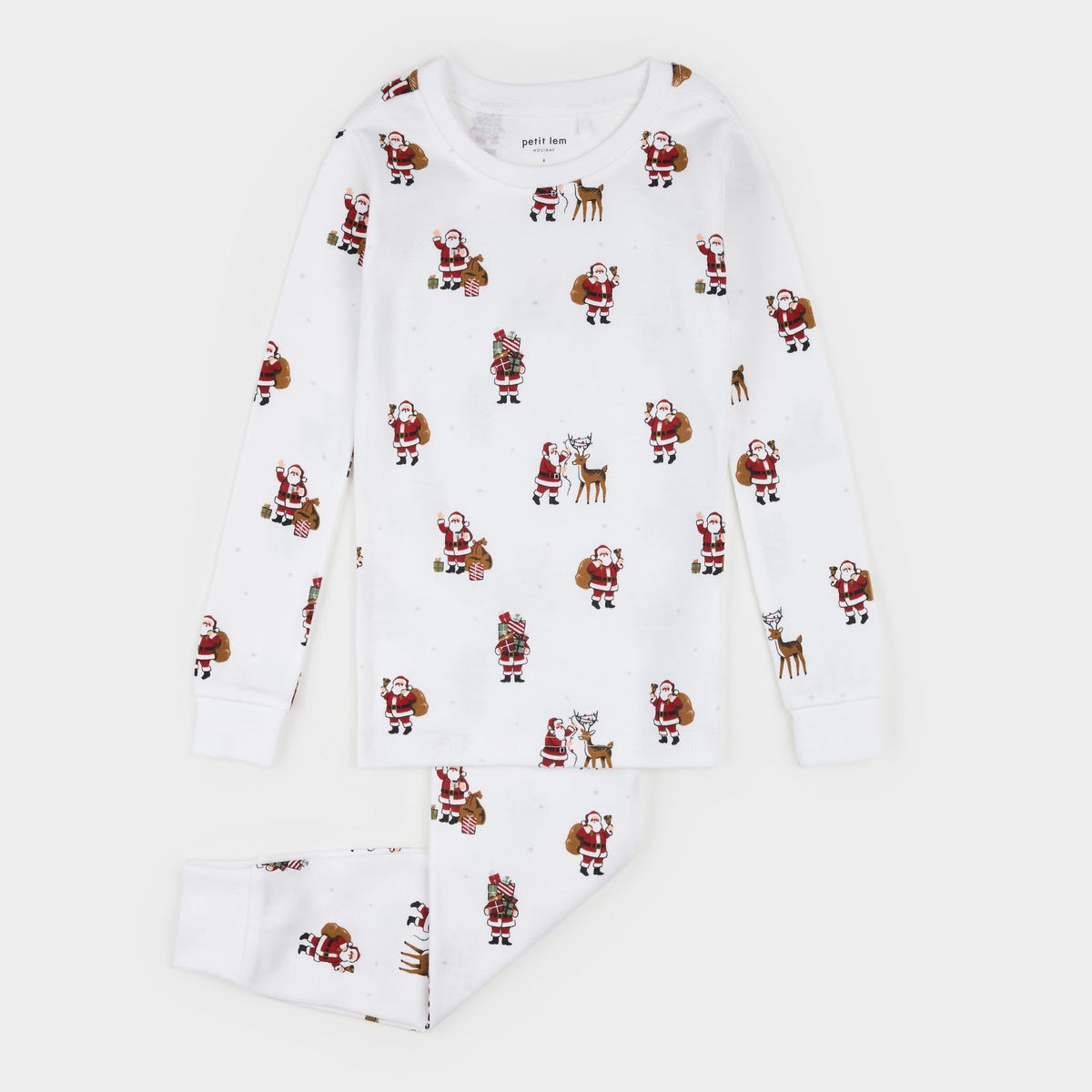 Santa's Big Night Print on Off-White PJ Set