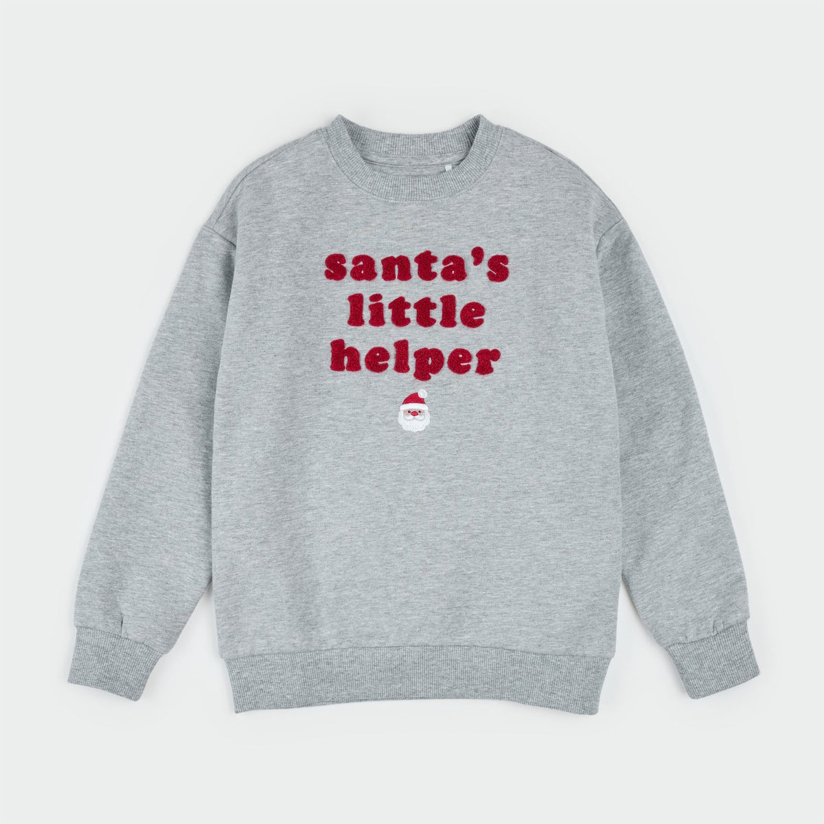Embroidered Santa's Little Helper on Heather Grey Fleece Sweatshirt