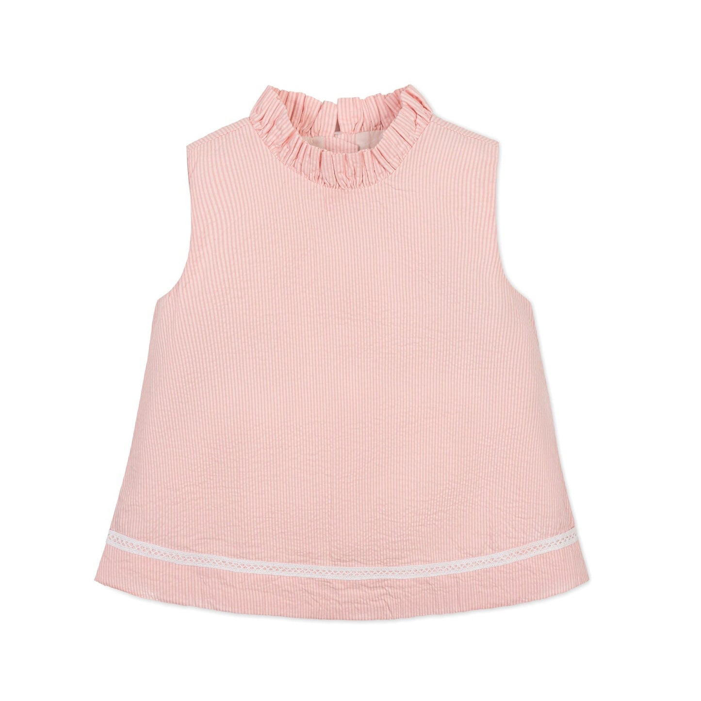 Organic Ruffle Neck Seersucker Top