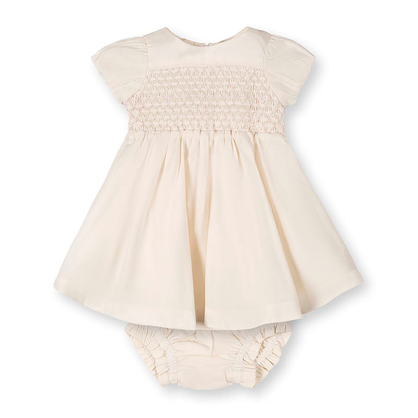 Organic Smocked Puff Sleeve Dress Natural/Pink