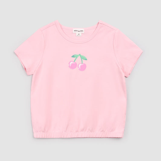 Cherries on Pink Ruched T-Shirt