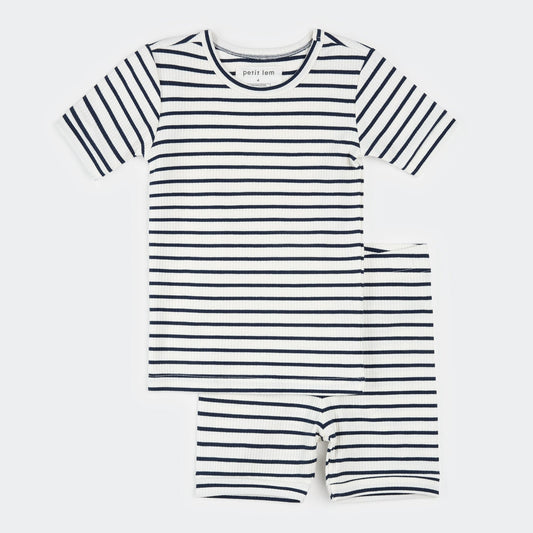 Dress Blue Stripe Modal Rib Summer Sleep Set