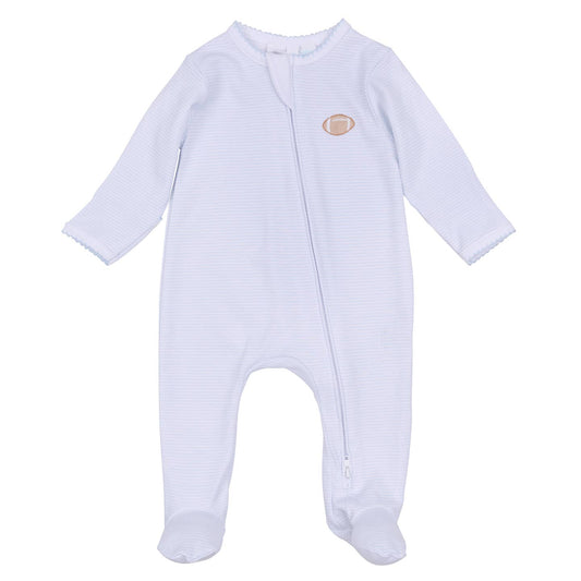Touchdown Cutie Emb Zipper Footie Blue