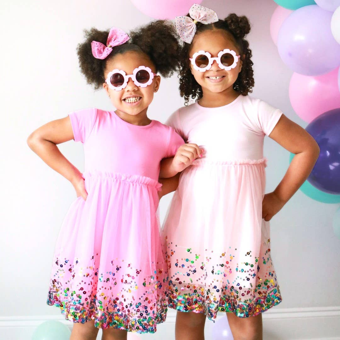 Pink Confetti Short Sleeve Tutu Dress -