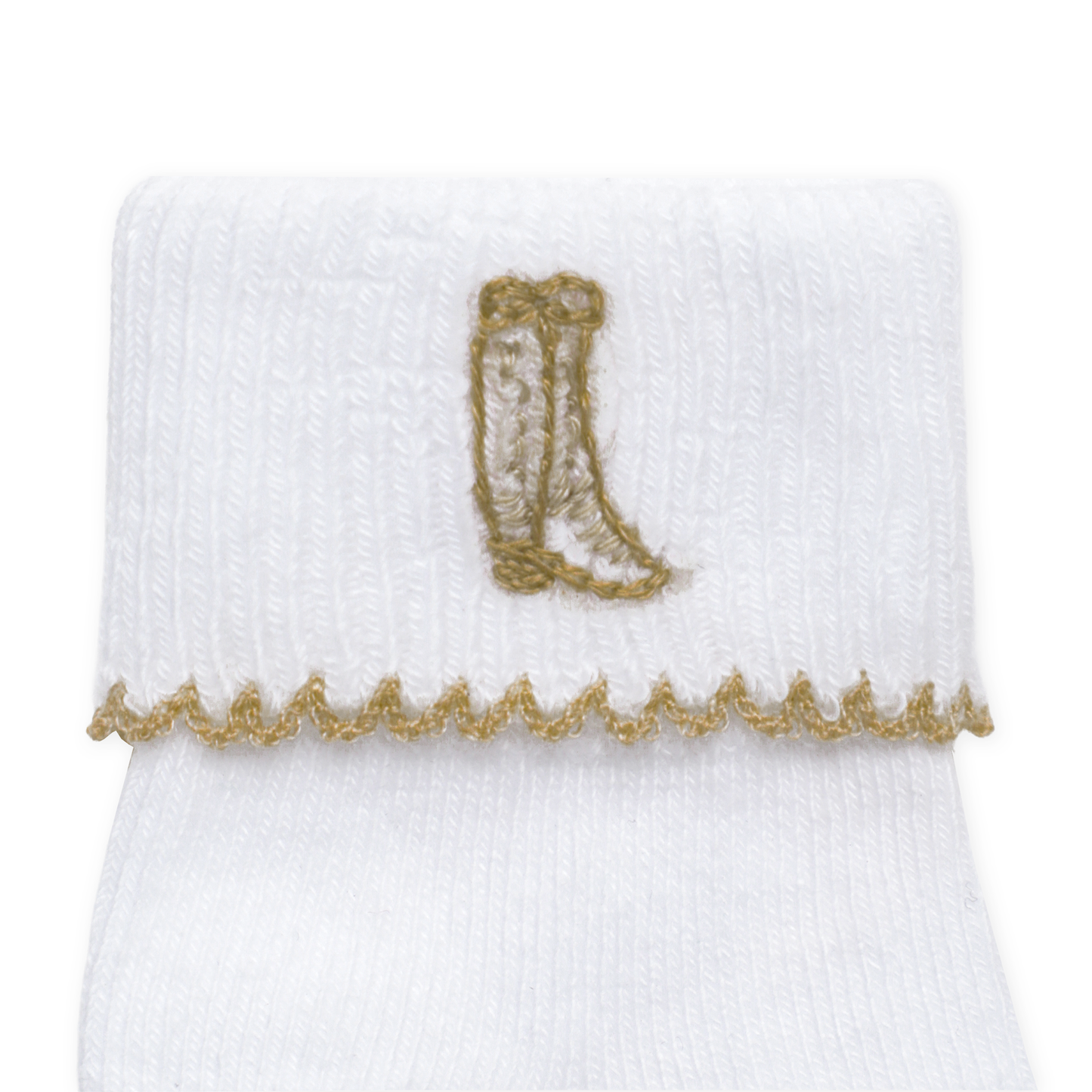 Darling Cowboy Boots Hand-Embroidered Socks - Ivory