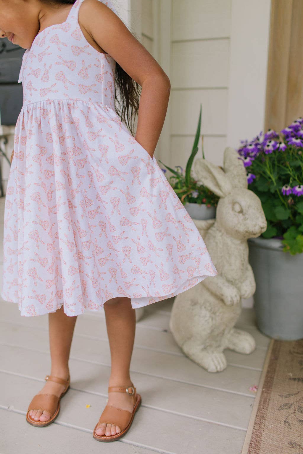 Valerie Dress in Ditsy Bunny | Girls Pocket Twirl Dress