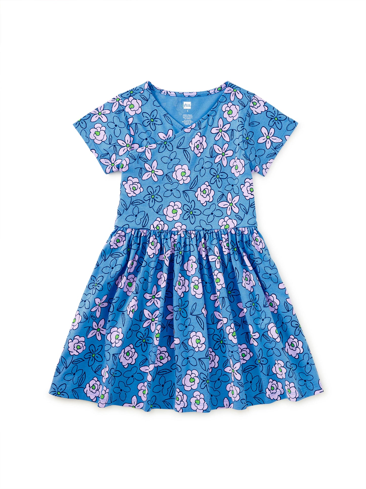 SHORT SLEEVE WRAP NECK DRESS