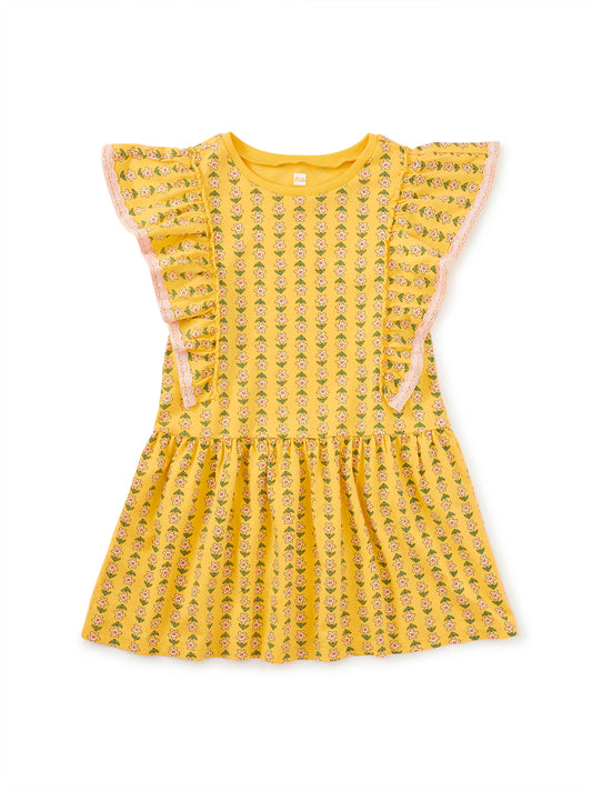 CROCHET TRIM RUFFLE DRESS