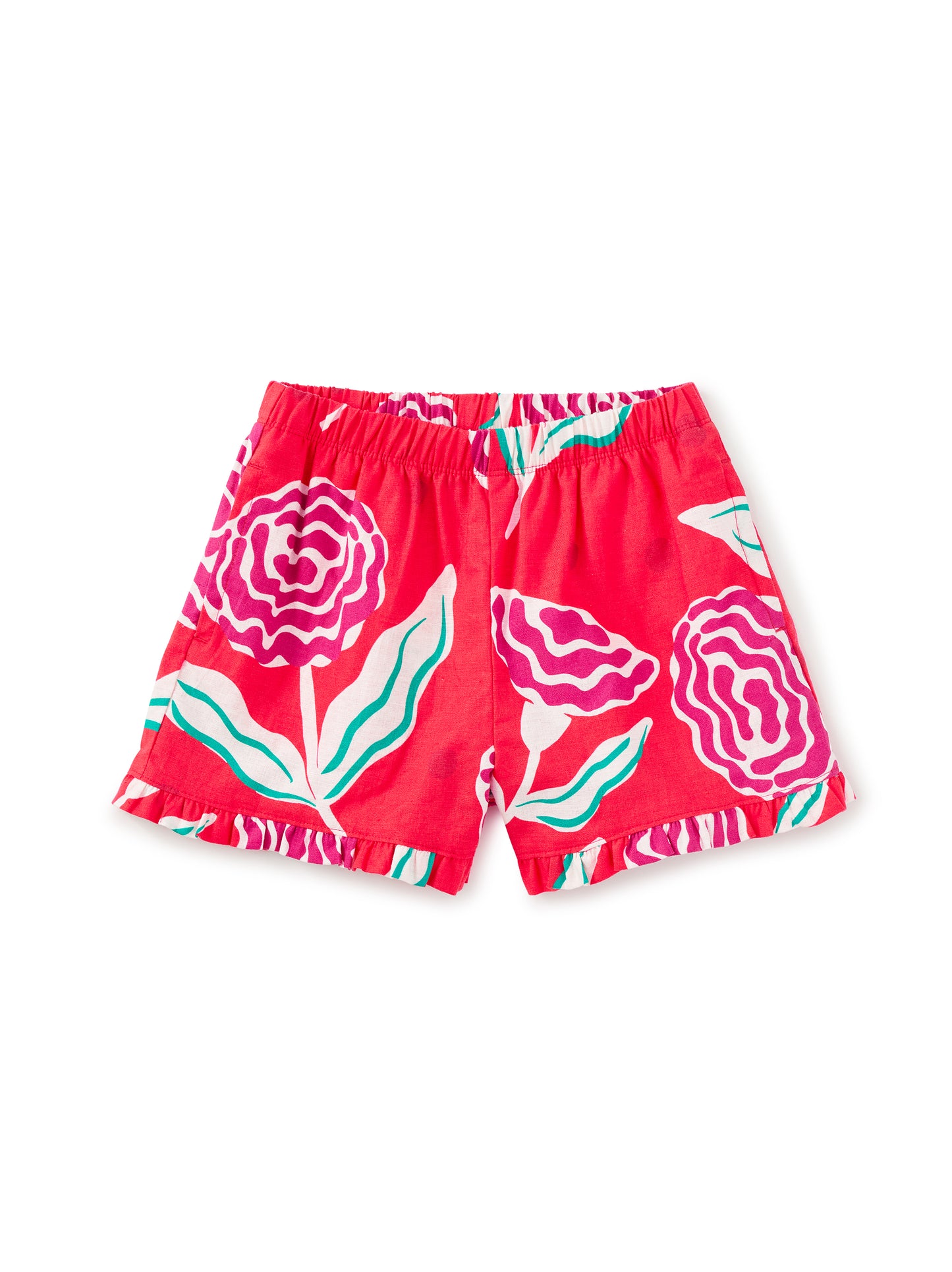Ruffle Hem Woven Short Flamenco Carnation