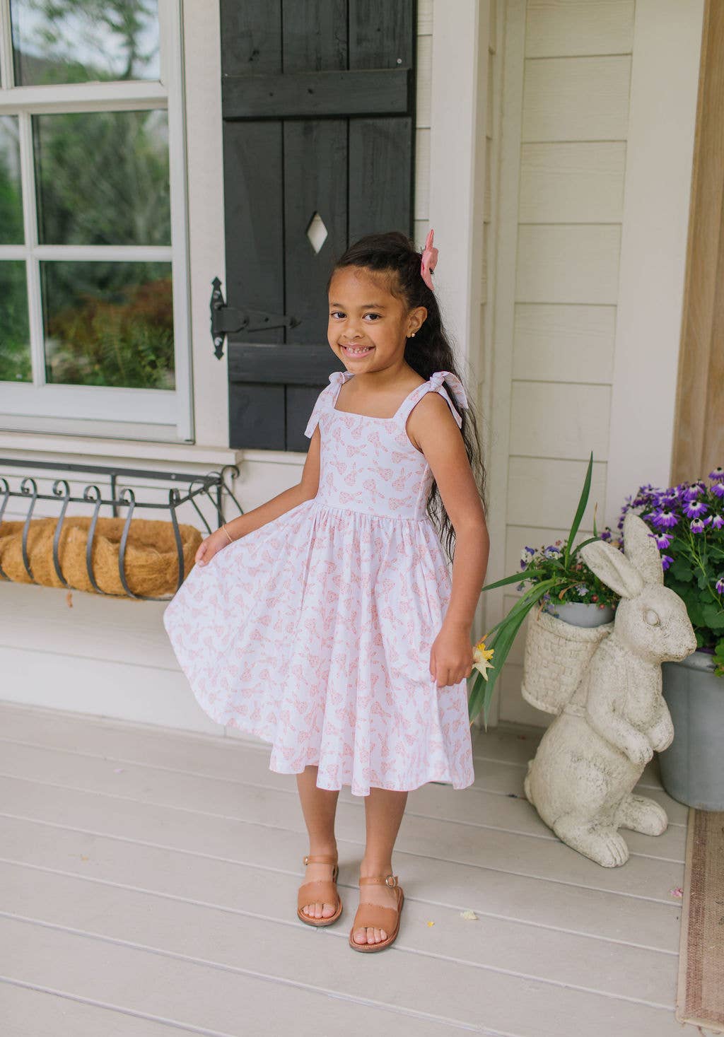 Valerie Dress in Ditsy Bunny | Girls Pocket Twirl Dress