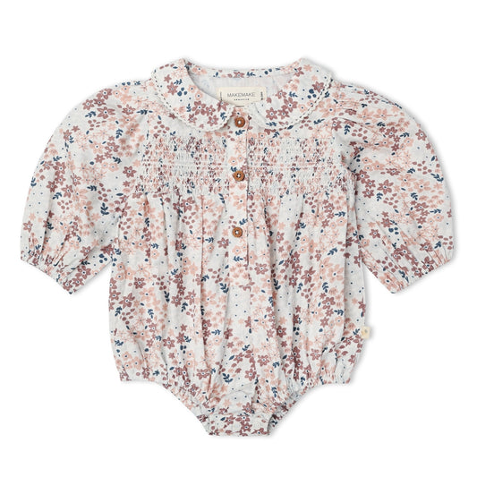 Organic Smocked Long Sleeve Bubble Romper - Wild Sprig