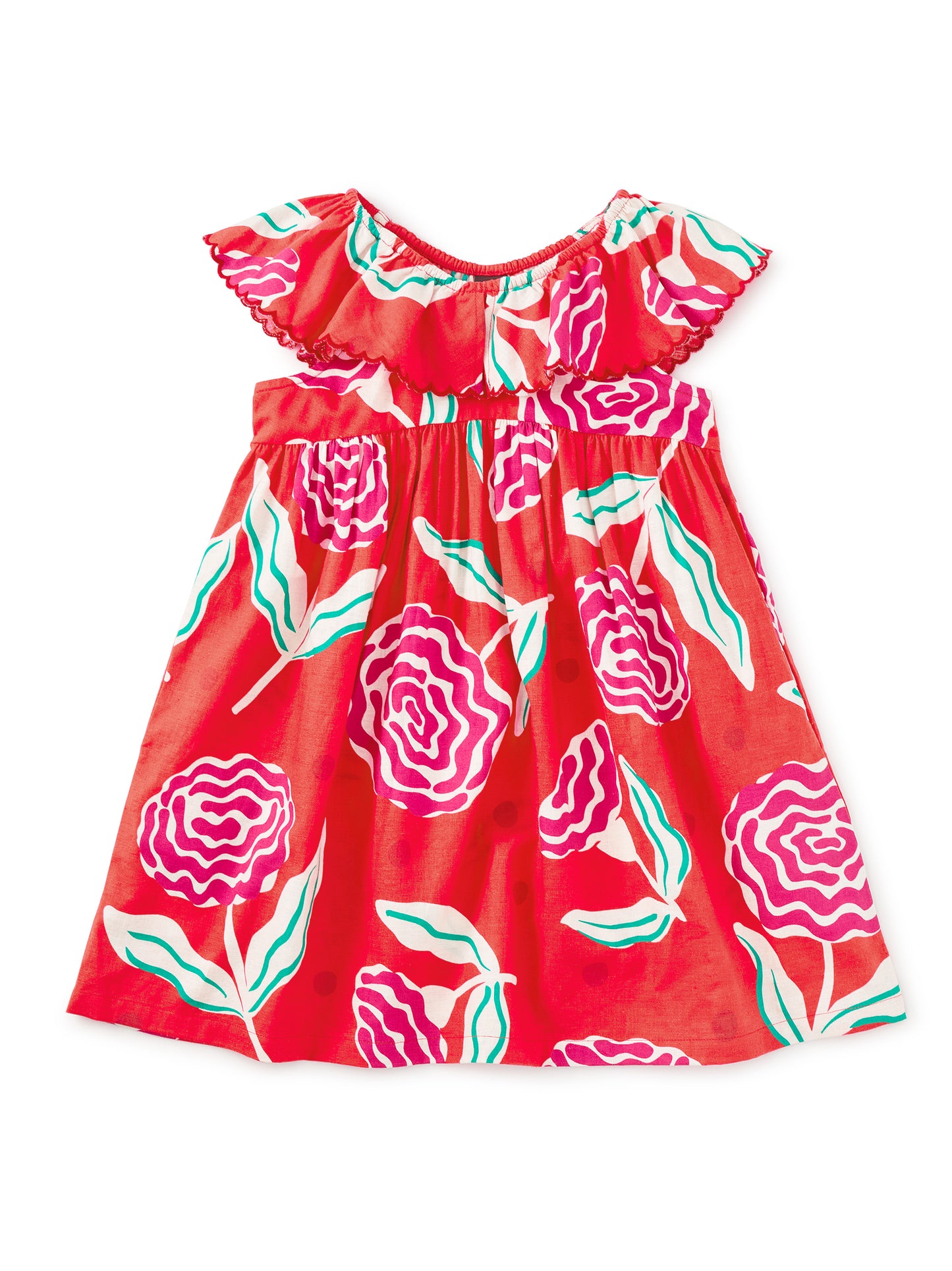 Flutter Sleeve Woven Dress Flamenco Carnation