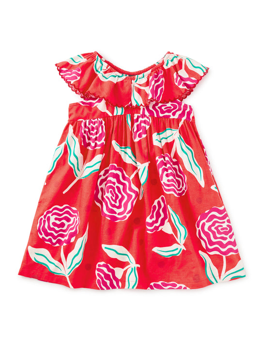 Flutter Sleeve Woven Dress Flamenco Carnation