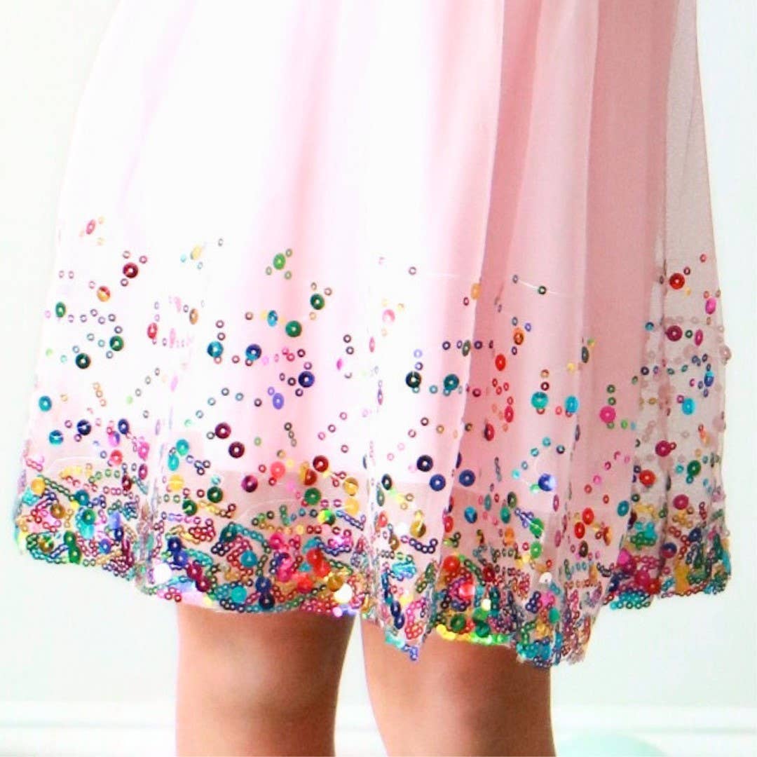 Pink Confetti Short Sleeve Tutu Dress -