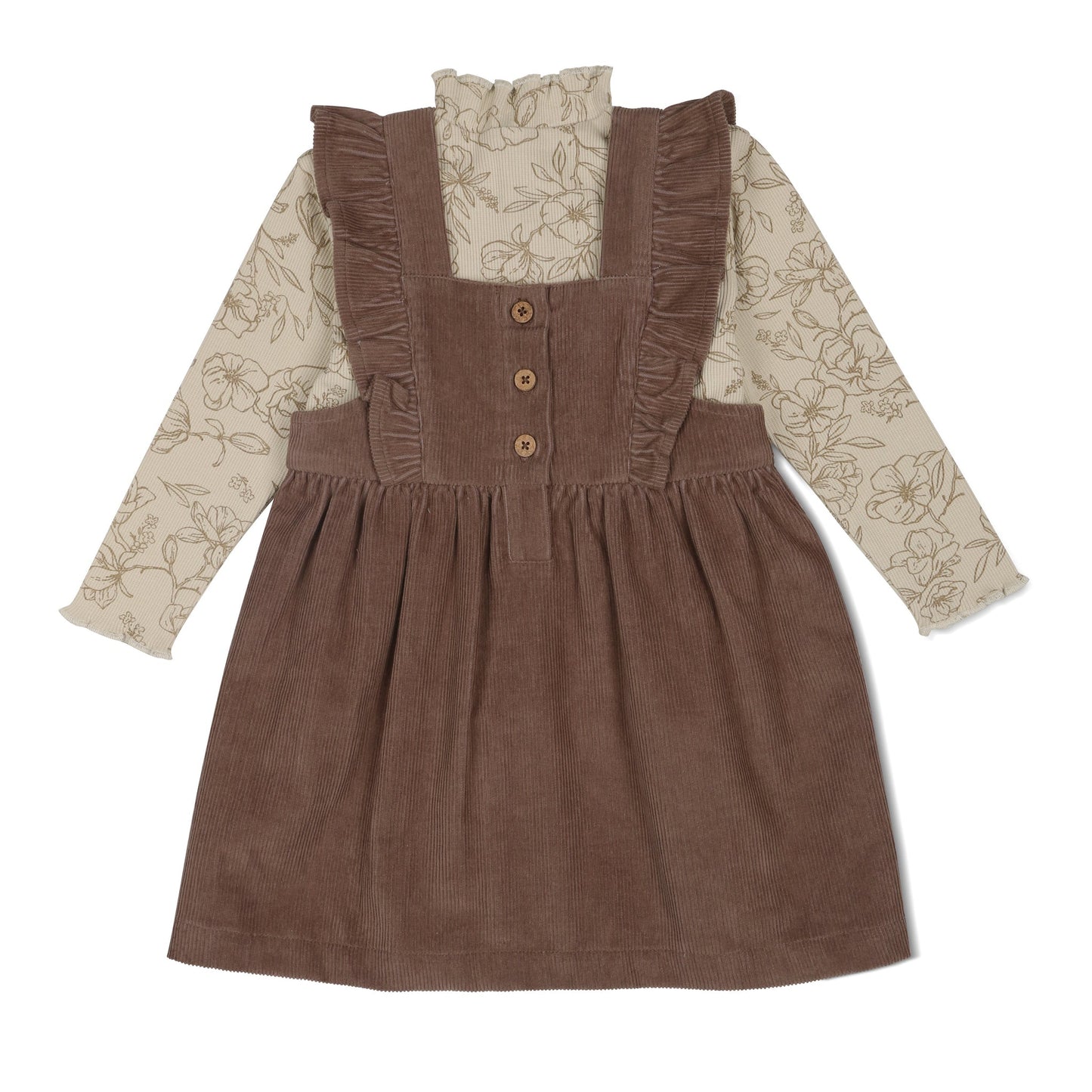 Organic Ruffle Corduroy Dress - Dark Brown