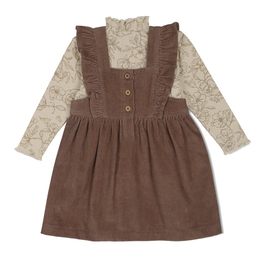 Organic Ruffle Corduroy Dress - Dark Brown
