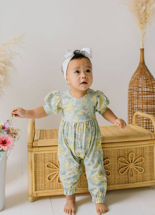 Puffed Rosie Romper in Sunlit Sage