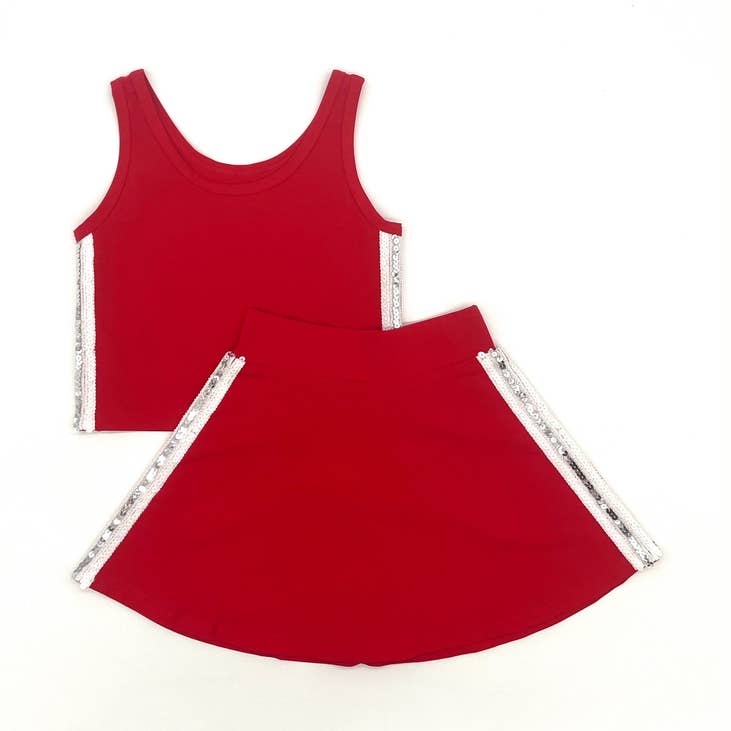 Red sequin side short set
