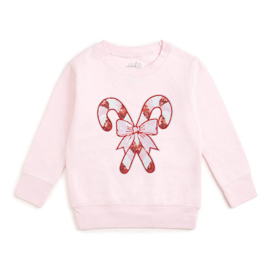 Candy Cane Sequin Patch Christmas Sweatshirt - Kids Clothing