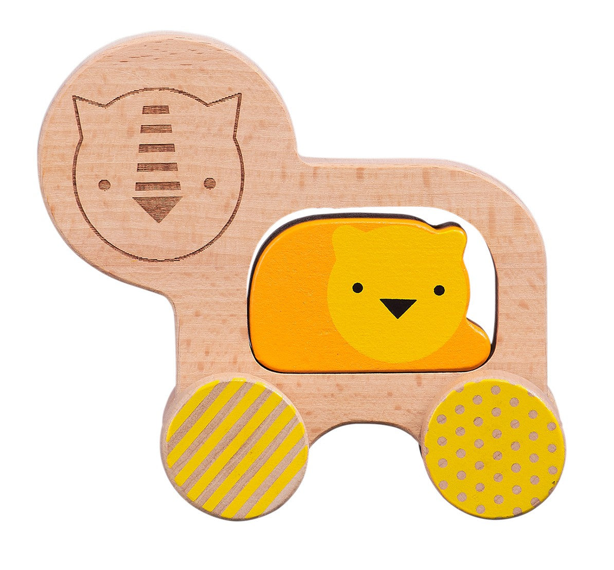 Lion and Baby Wooden Push Along Car