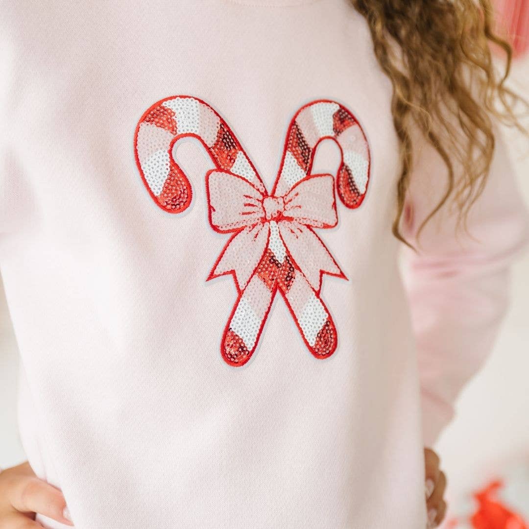Candy Cane Sequin Patch Christmas Sweatshirt - Kids Clothing