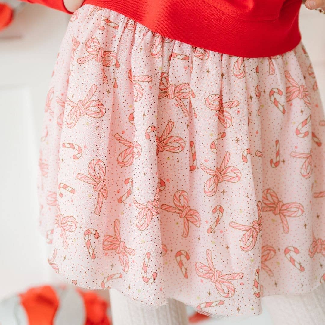 Candy Cane Bow Printed Christmas Tutu Skirt - Kids Clothing