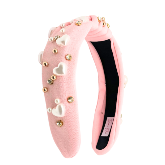 Light Pink Heart Pearl Knotted Headband