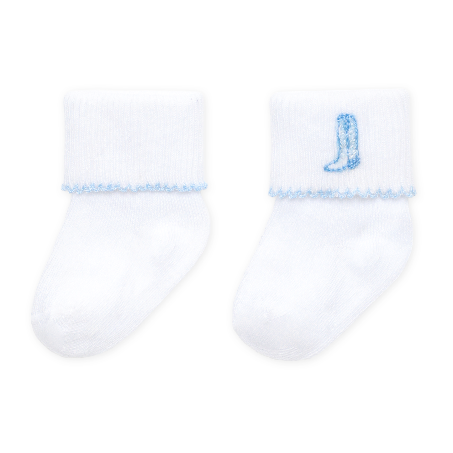 Darling Cowboy Boots Hand-Embroidered Socks - Light Blue