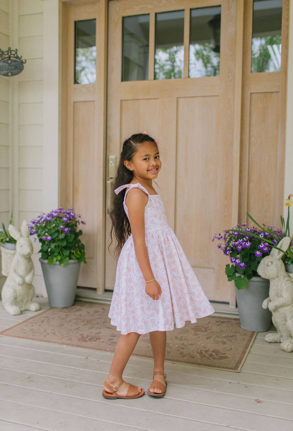 Valerie Dress in Ditsy Bunny | Girls Pocket Twirl Dress