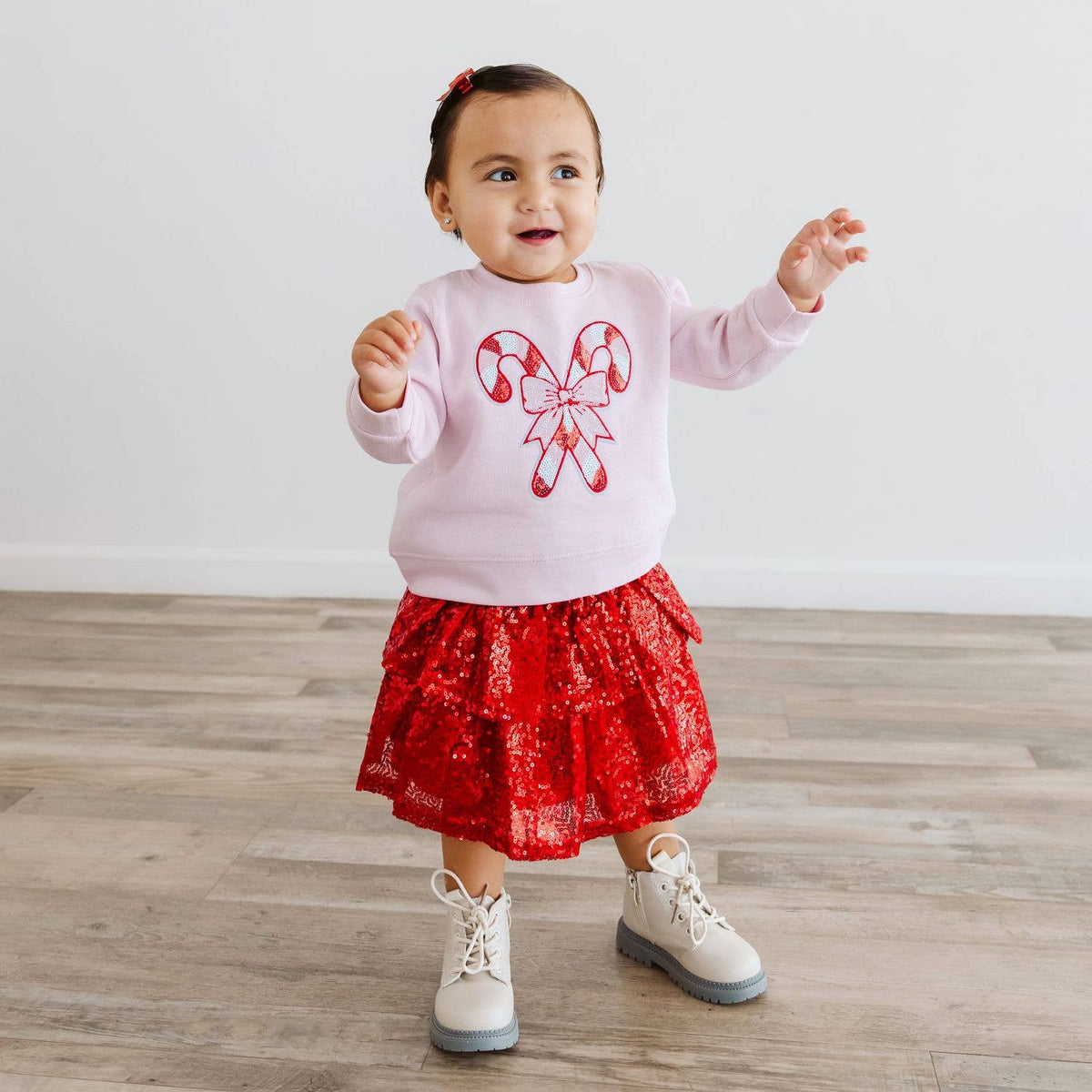Candy Cane Sequin Patch Christmas Sweatshirt - Kids Clothing