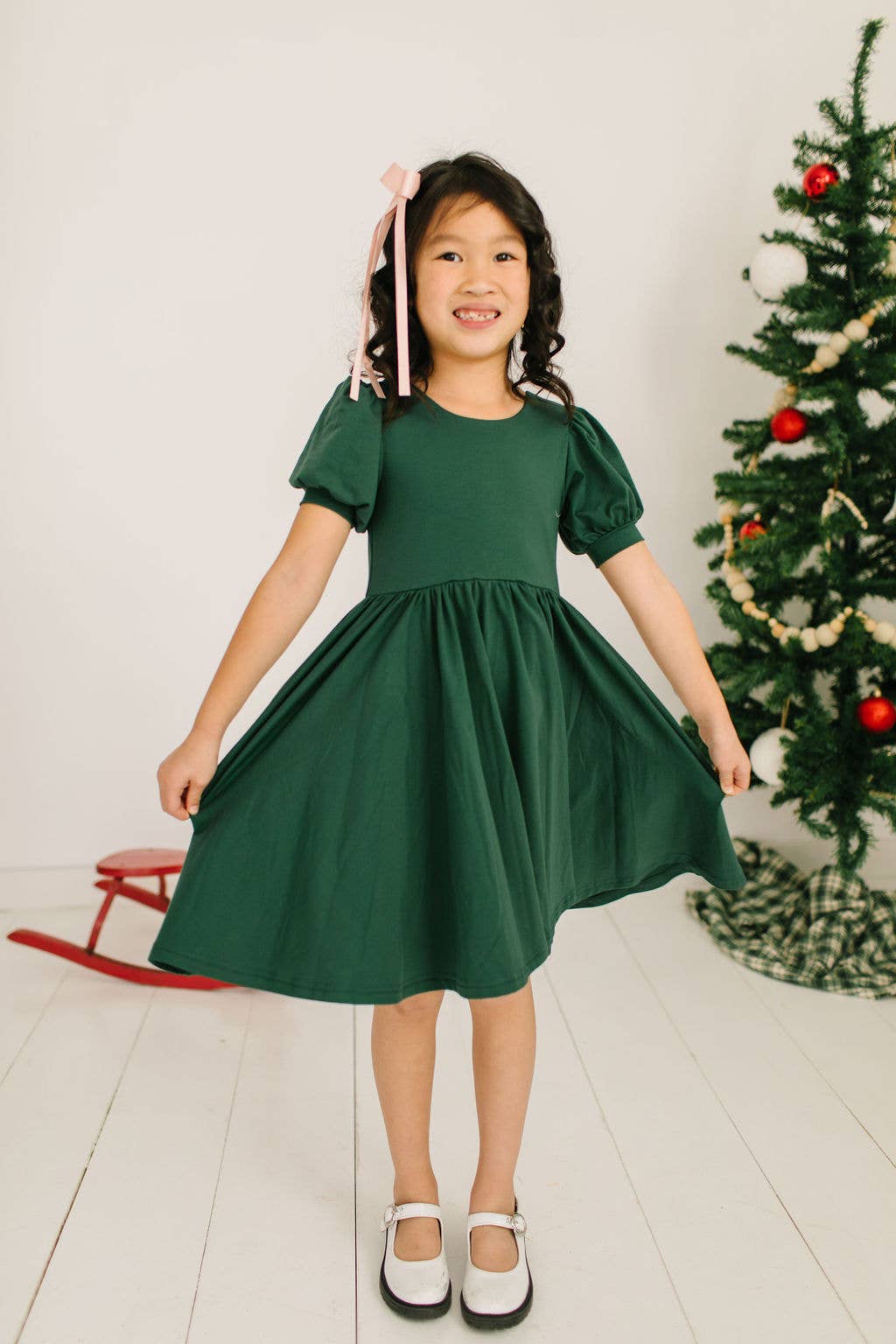 Puff Dress in Evergreen | Girls Twirl Dress