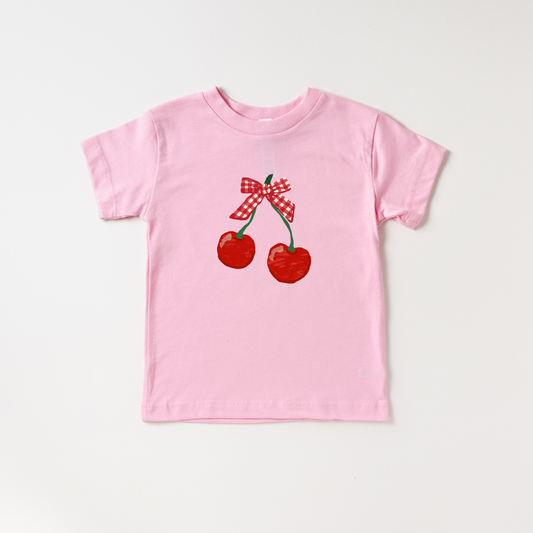 Gingham Coquette Bow Cherry Kids Shirt Summer Spring Girl