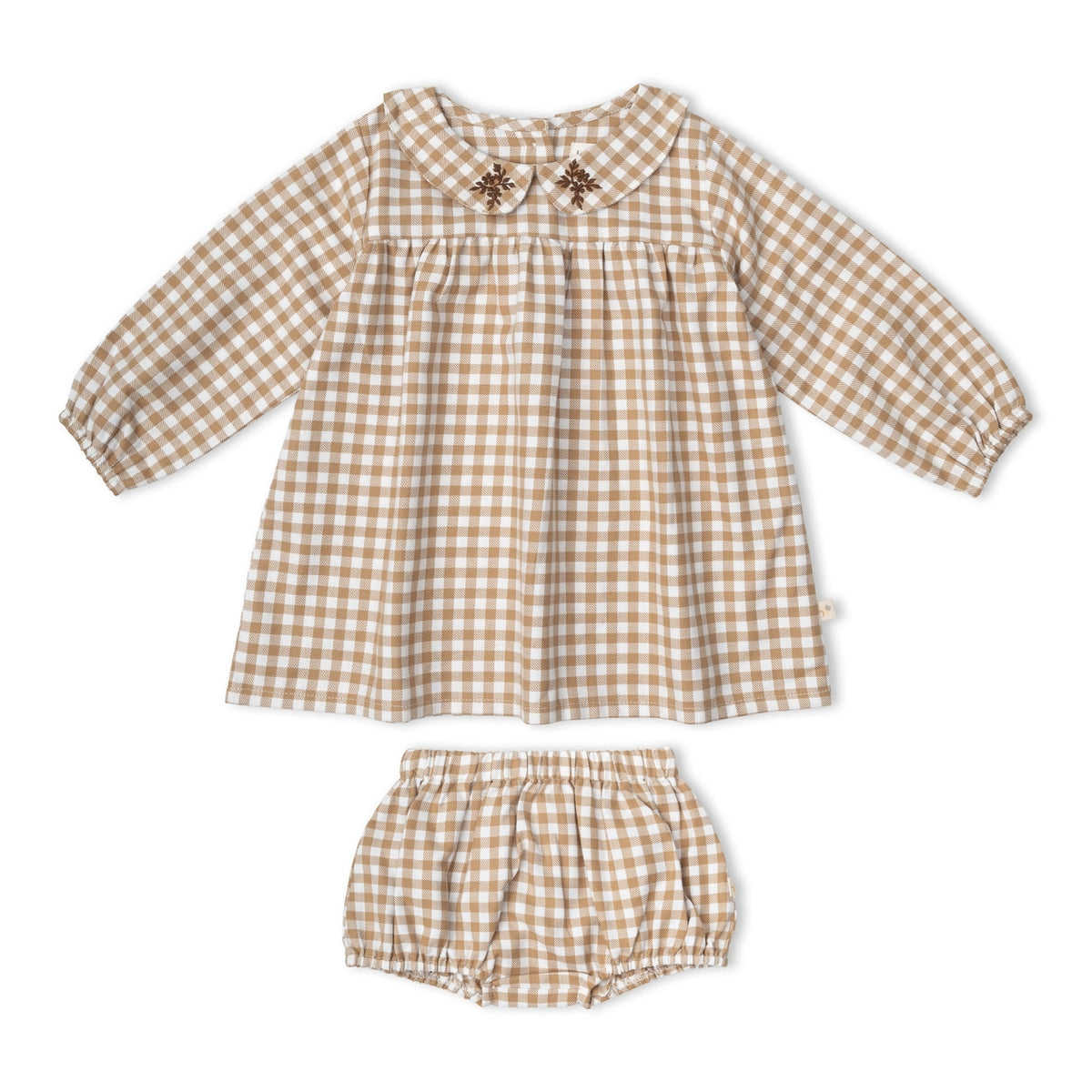 Organic Peter Pan Collar Dress - Oat Gingham